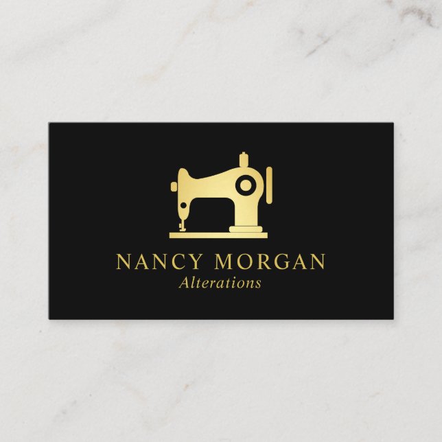 Sewing Machine Black And Gold Business Card (Front)