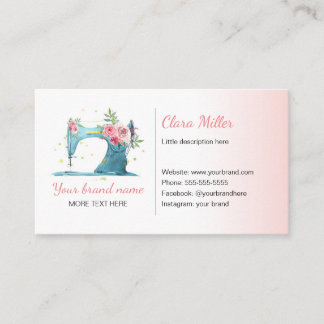 Sewing machine business card watercolor teal pink