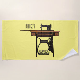 Sewing machine cartoon illustration  beach towel