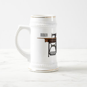 Sewing machine cartoon illustration beer stein