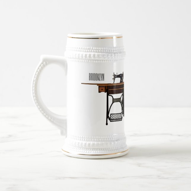 Sewing machine cartoon illustration  beer stein (Left)