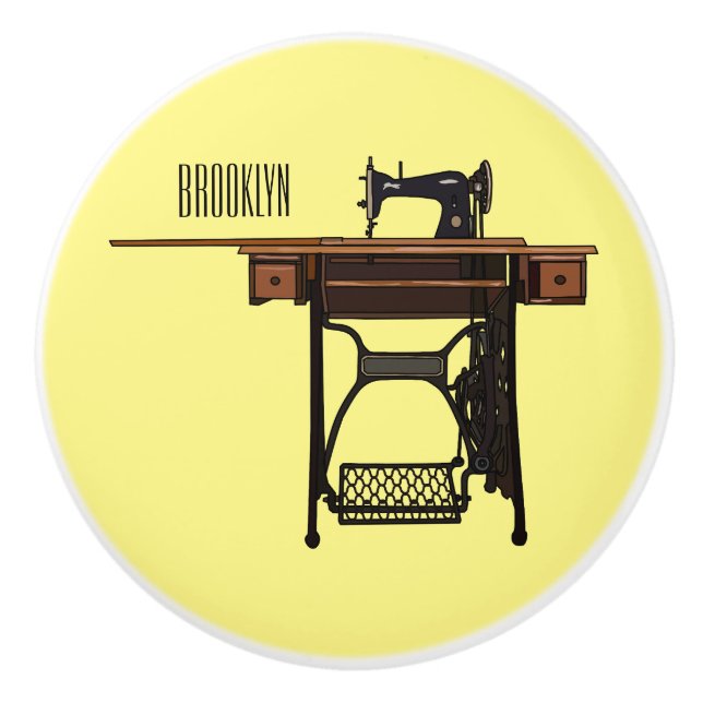 Sewing machine cartoon illustration  ceramic knob (Front)