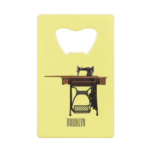 Sewing machine cartoon illustration  credit card bottle opener