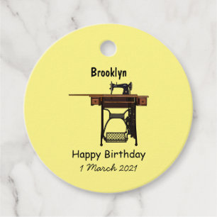 Sewing machine cartoon illustration favour tags
