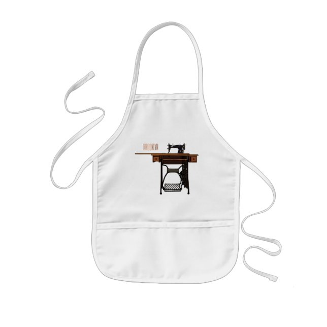 Sewing machine cartoon illustration  kids apron (Front)