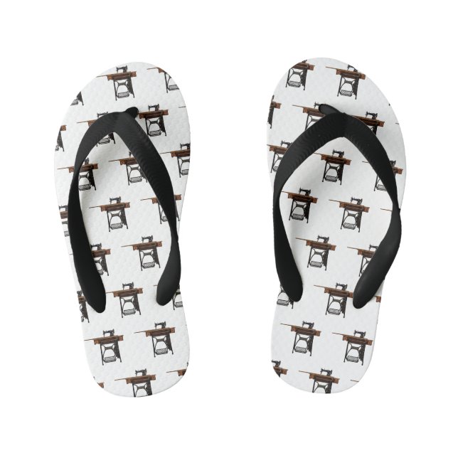 Sewing machine cartoon illustration  kid's flip flops (Footbed)