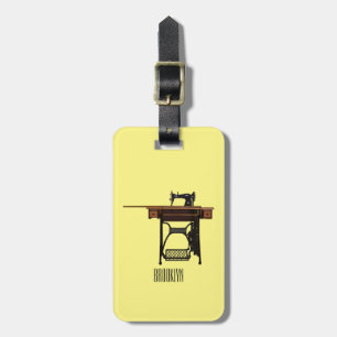 Sewing machine cartoon illustration luggage tag