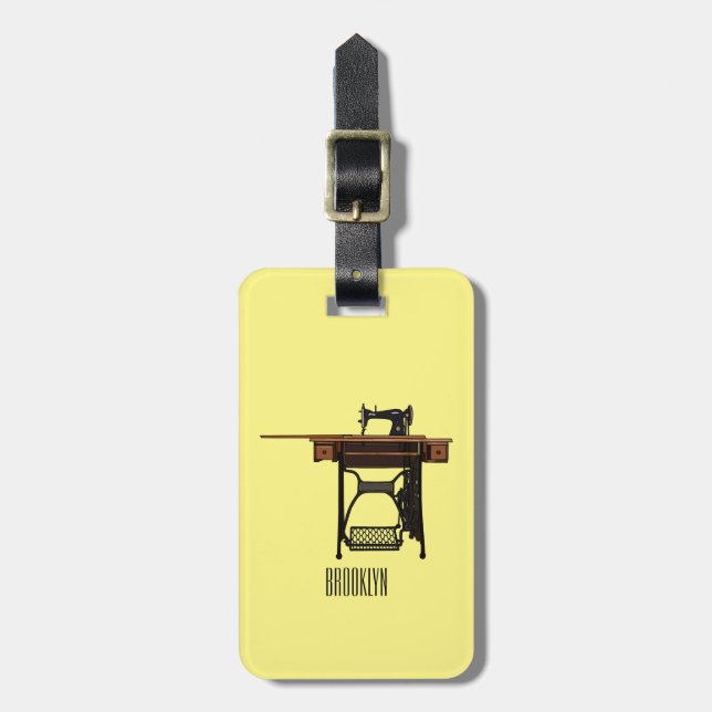 Sewing machine cartoon illustration luggage tag (Front Vertical)