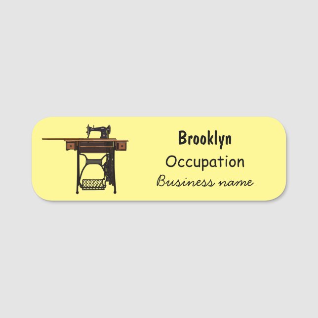 Sewing machine cartoon illustration name tag (Front)