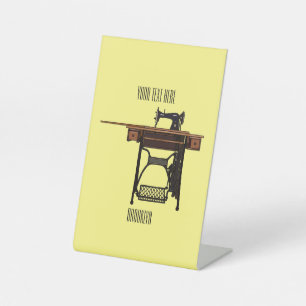 Sewing machine cartoon illustration  pedestal sign
