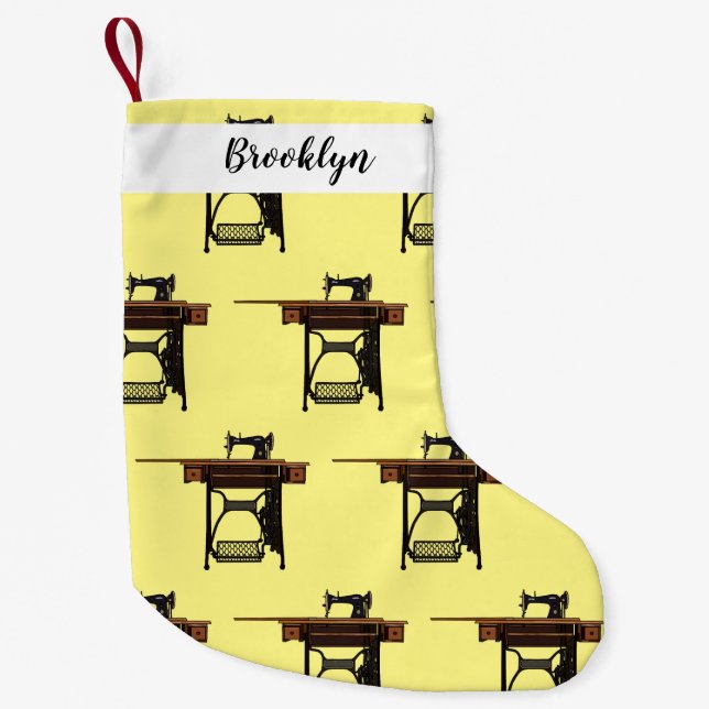 Sewing machine cartoon illustration small christmas stocking (Front)
