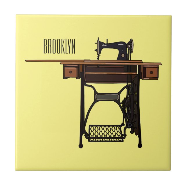 Sewing machine cartoon illustration  tile (Front)