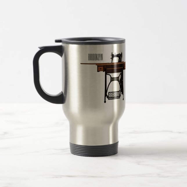 Sewing machine cartoon illustration  travel mug (Left)