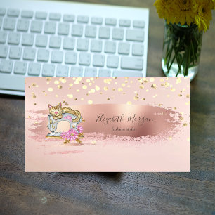 Sewing Machine Cat Gold Confetti, Brush Stroke Business Card
