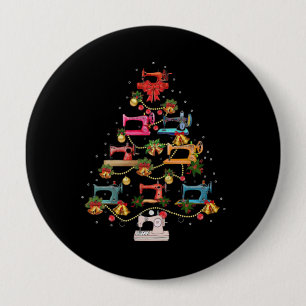 Sewing Machine Christmas Tree 4 Inch Round Button
