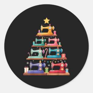 Sewing Machine Christmas Tree Lights Santa Hat Xma Classic Round Sticker