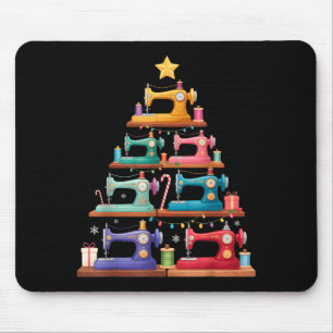 Sewing Machine Christmas Tree Lights Santa Hat Xma Mouse Pad