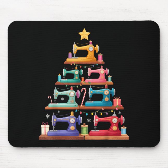 Sewing Machine Christmas Tree Lights Santa Hat Xma Mouse Pad (Front)