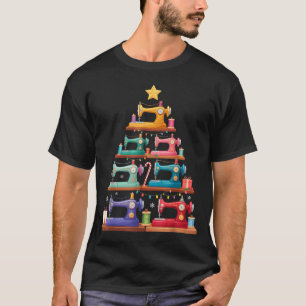 Sewing Machine Christmas Tree Lights Santa Hat Xma T-Shirt