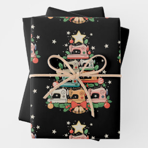 Sewing Machine Christmas Tree Stitch Knit Sew Xmas Wrapping Paper Sheet