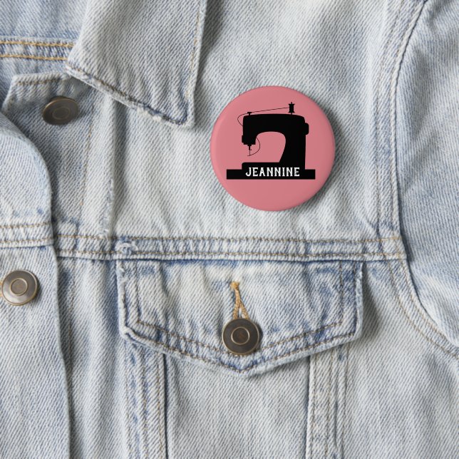 Sewing Machine Crafts Icon / Your Text 2 Inch Round Button (In Situ)