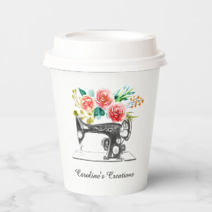 Sewing Machine Dressmaker Black White Business Paper Cups