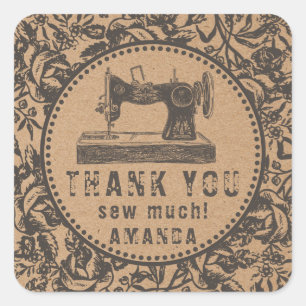 Sewing Machine Floral Kraft Paper  Square Sticker