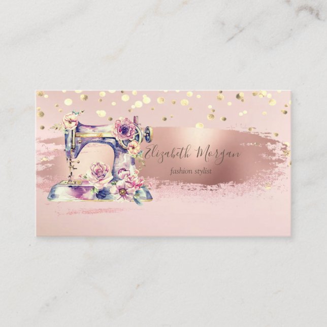 Sewing Machine Gold Confetti, Brush Stroke  Business Card (Front)