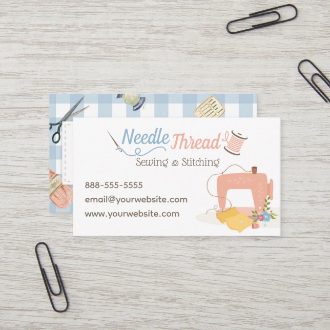 Sewing Machine Needle and Thread Business Card (Front/Back In Situ)
