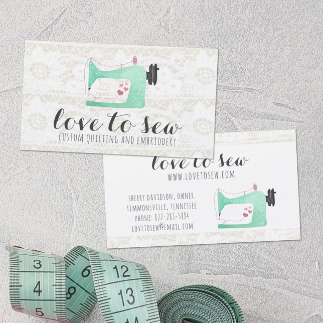 Sewing Machine on Shabby Chic Lace & Burlap Business Card (Creator Uploaded)