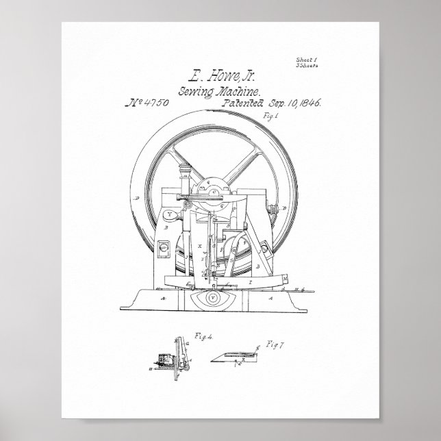 Sewing Machine Patent Poster (Front)