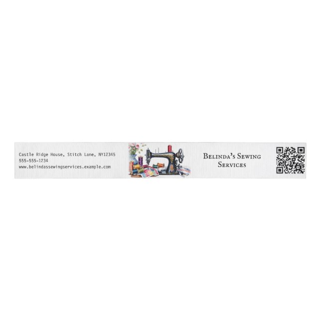 Sewing Machine QR Code Small Business Supplies Grosgrain Ribbon (Front)