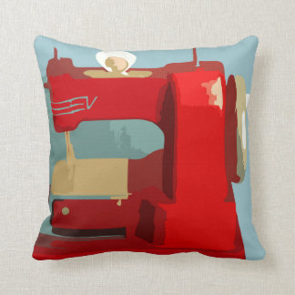 Sewing Machine Red Throw Pillow
