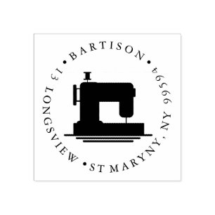 sewing machine ROUND RETURN ADDRESS Rubber Stamp