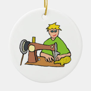 Sewing Machine Seamstress Ceramic Ornament