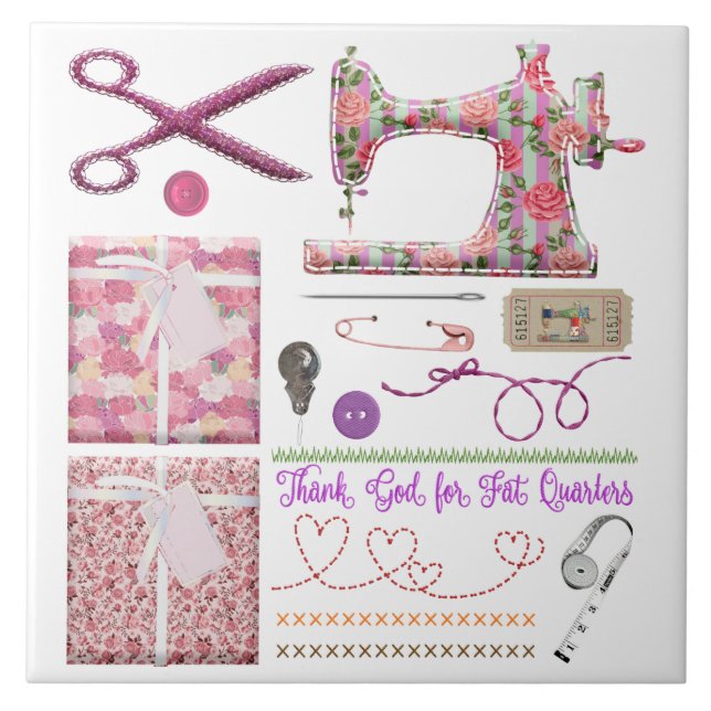 Sewing machine seamstress quilting sewing tile (Front)