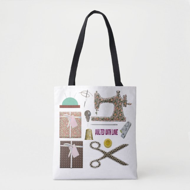 Sewing machine seamstress quilting sewing tote bag (Front)