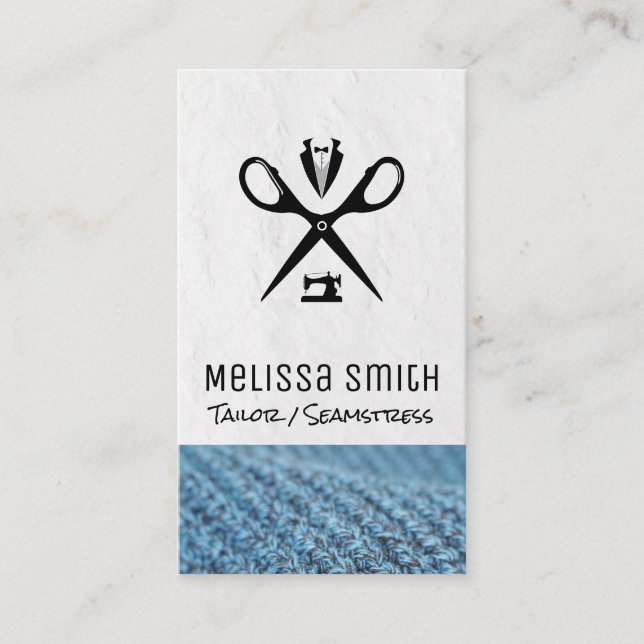 Sewing Machine | Seamstress | Tailor Scissors Business Card (Front)