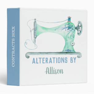 Sewing Machine Seamstress Watercolor  3 Ring Binde Binder