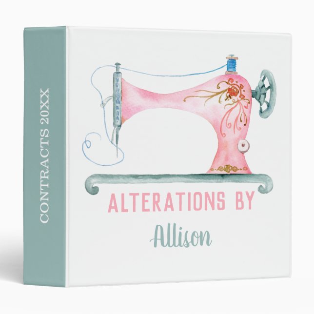 Sewing Machine Seamstress Watercolor  Binder (Front/Spine)