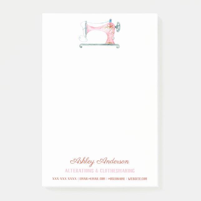 Sewing Machine Seamstress Watercolor Post-it Notes (Front)