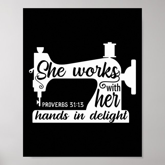 Sewing Machine She Works With Her Hands In Delight Poster (Front)