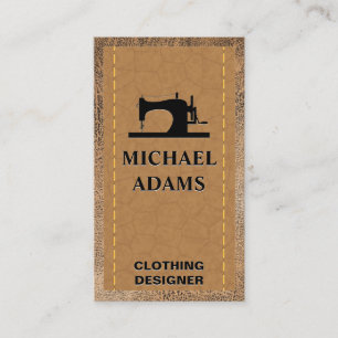 Sewing Machine Stitched Brown Leather Business Card