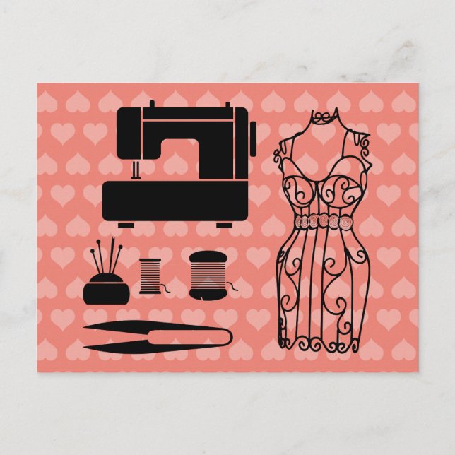 Sewing Machine Thread Dressmaker Pink Pattern Postcard (Front)