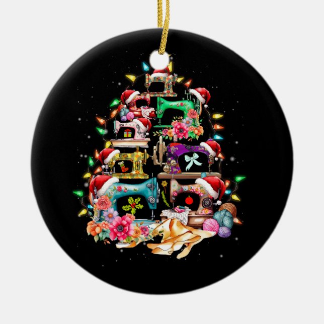 Sewing Machines Christmas Tree Quilt Sewing Lovers Ceramic Ornament (Front)