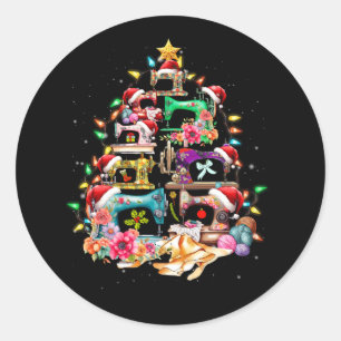 Sewing Machines Christmas Tree Quilt Sewing Lovers Classic Round Sticker