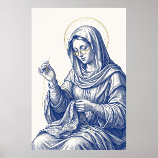 Sewing Madonna with Gold Halo and Glasses Poster