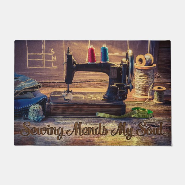 Sewing Mends My Soul Doormat, Gift For Mom Mat (Front)