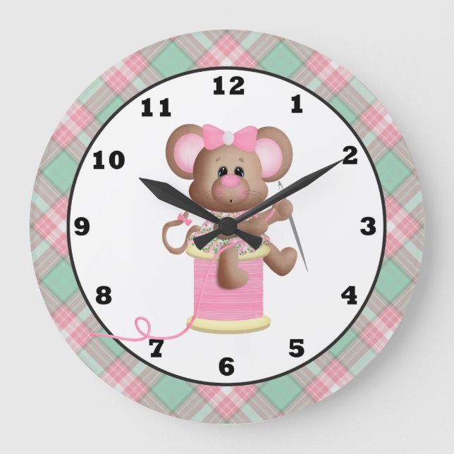 Sewing Mouse Crafting Room horloge murale (Recto)