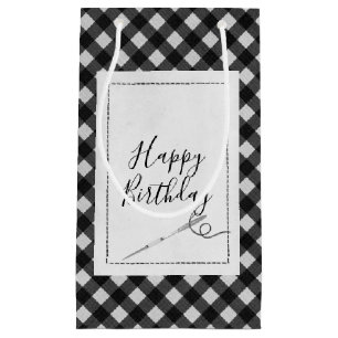 Sewing Needle Birthday Gingham Small Gift Bag